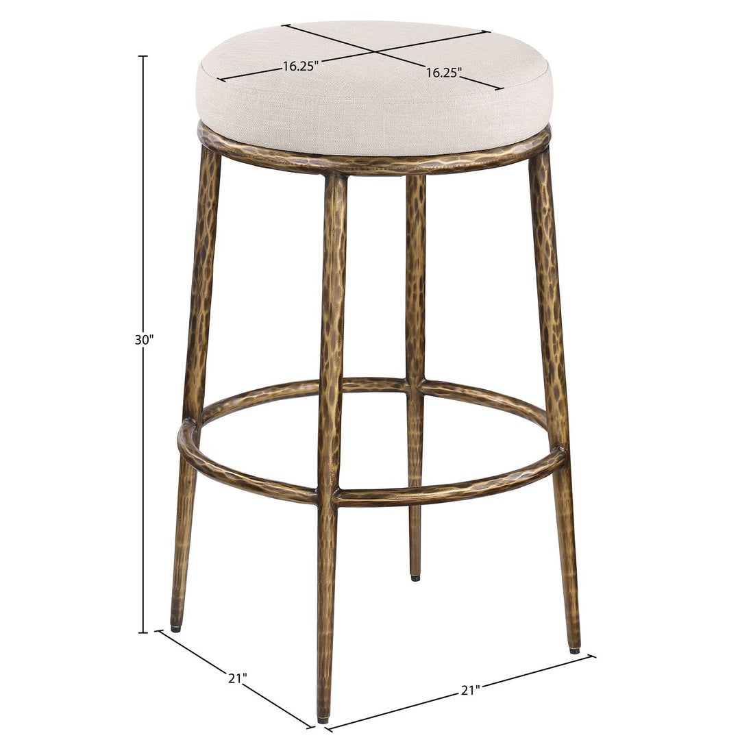 Ferro Performance Fabric Upholstered Bar Stool — Beige / Antique Brass