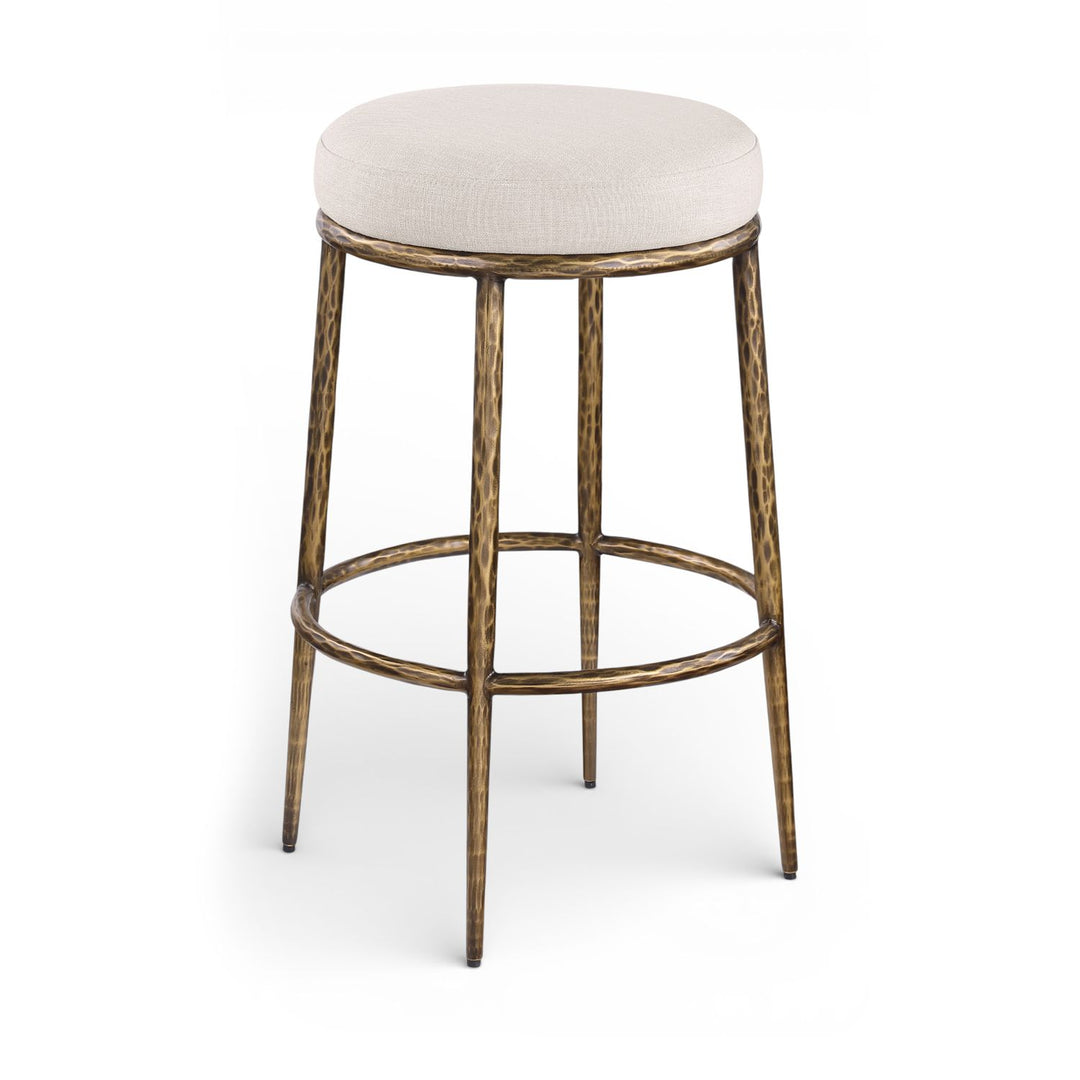 Ferro Performance Fabric Upholstered Bar Stool — Beige / Antique Brass