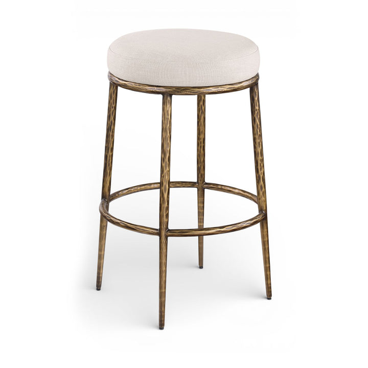 Ferro Performance Fabric Upholstered Bar Stool — Beige / Antique Brass