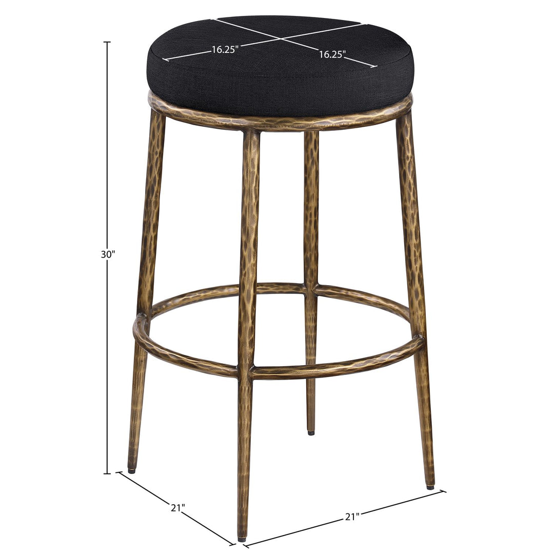Ferro Performance Fabric Upholstered Bar Stool — Black / Antique Brass