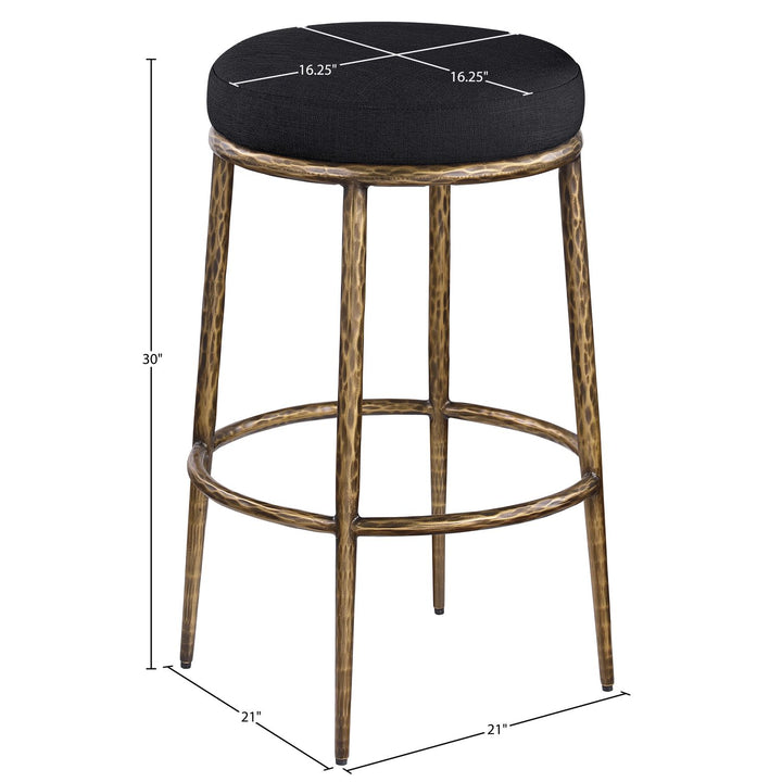 Ferro Performance Fabric Upholstered Bar Stool — Black / Antique Brass