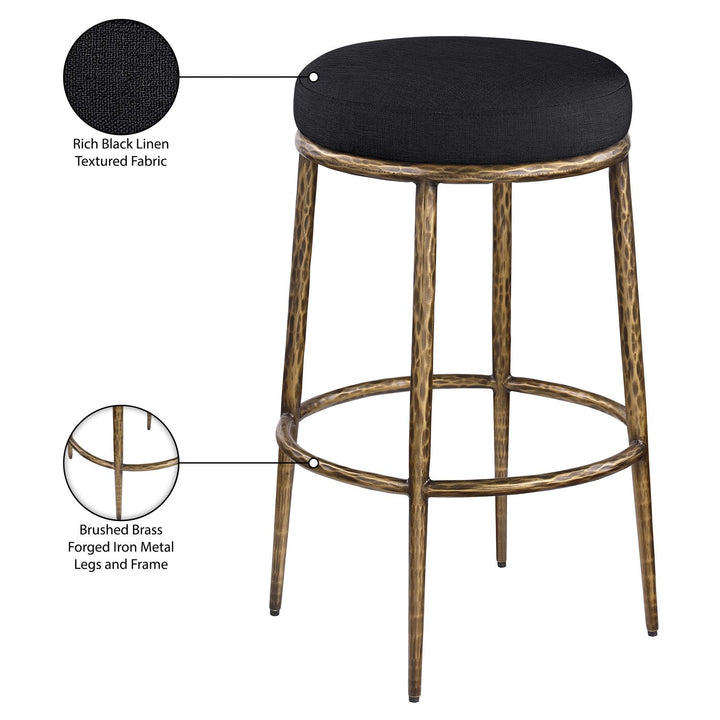 Ferro Performance Fabric Upholstered Bar Stool — Black / Antique Brass