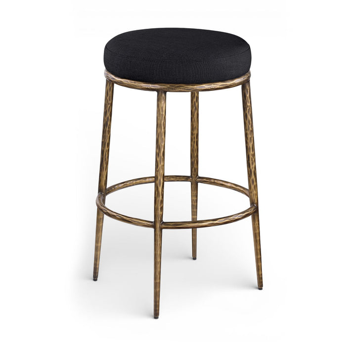 Ferro Performance Fabric Upholstered Bar Stool — Black / Antique Brass