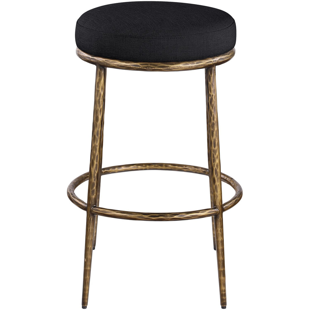 Ferro Performance Fabric Upholstered Bar Stool — Black / Antique Brass