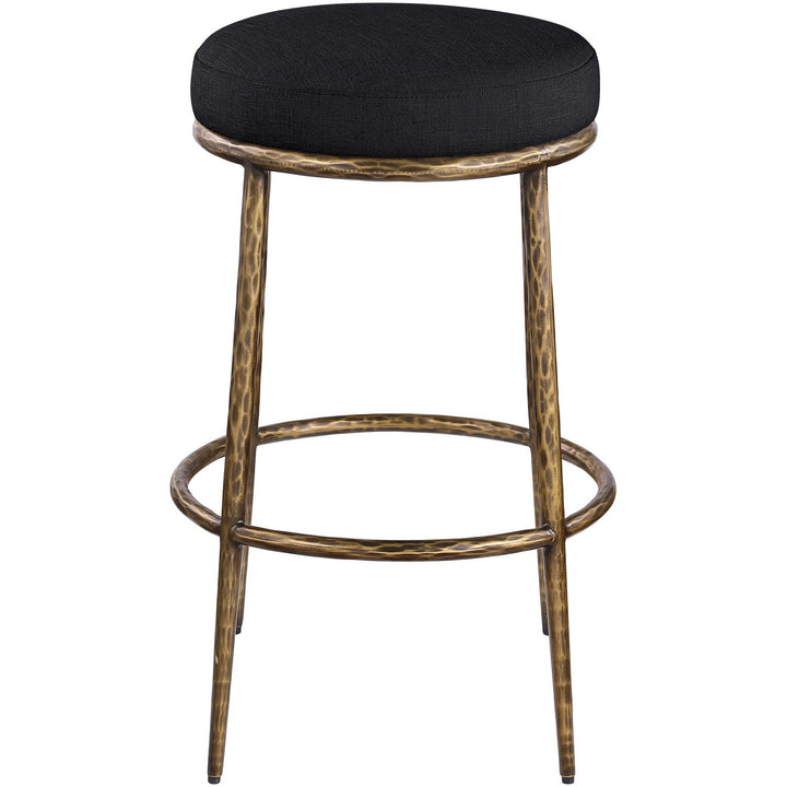 Ferro Performance Fabric Upholstered Bar Stool — Black / Antique Brass