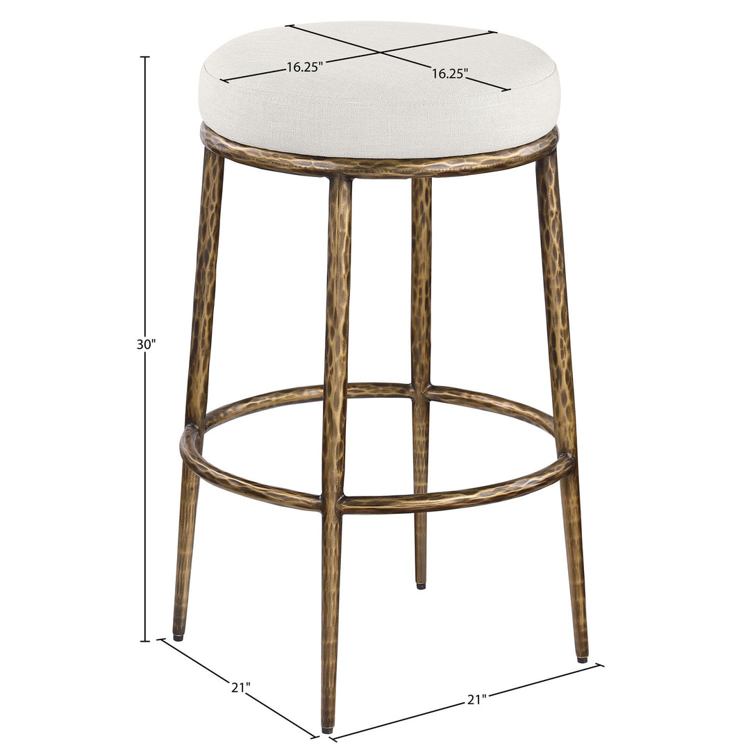 Ferro Performance Fabric Upholstered Bar Stool — Cream / Antique Brass