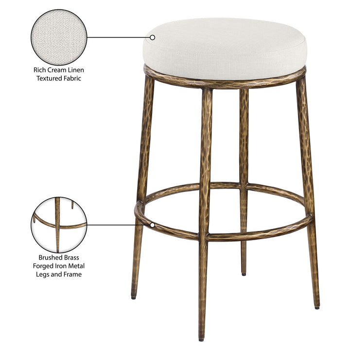 Ferro Performance Fabric Upholstered Bar Stool — Cream / Antique Brass