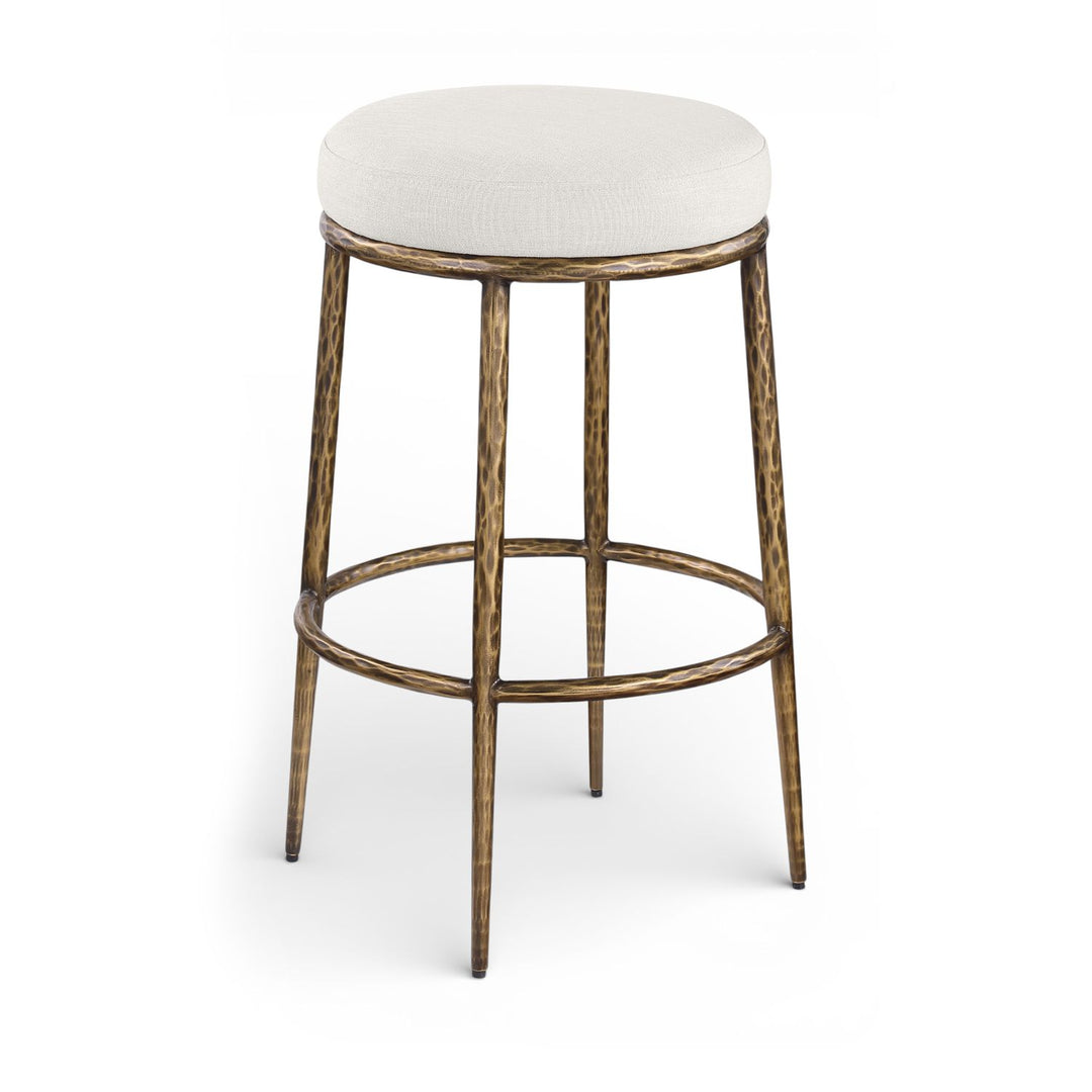 Ferro Performance Fabric Upholstered Bar Stool — Cream / Antique Brass