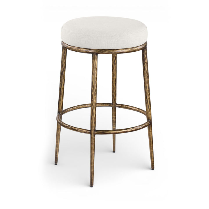 Ferro Performance Fabric Upholstered Bar Stool — Cream / Antique Brass