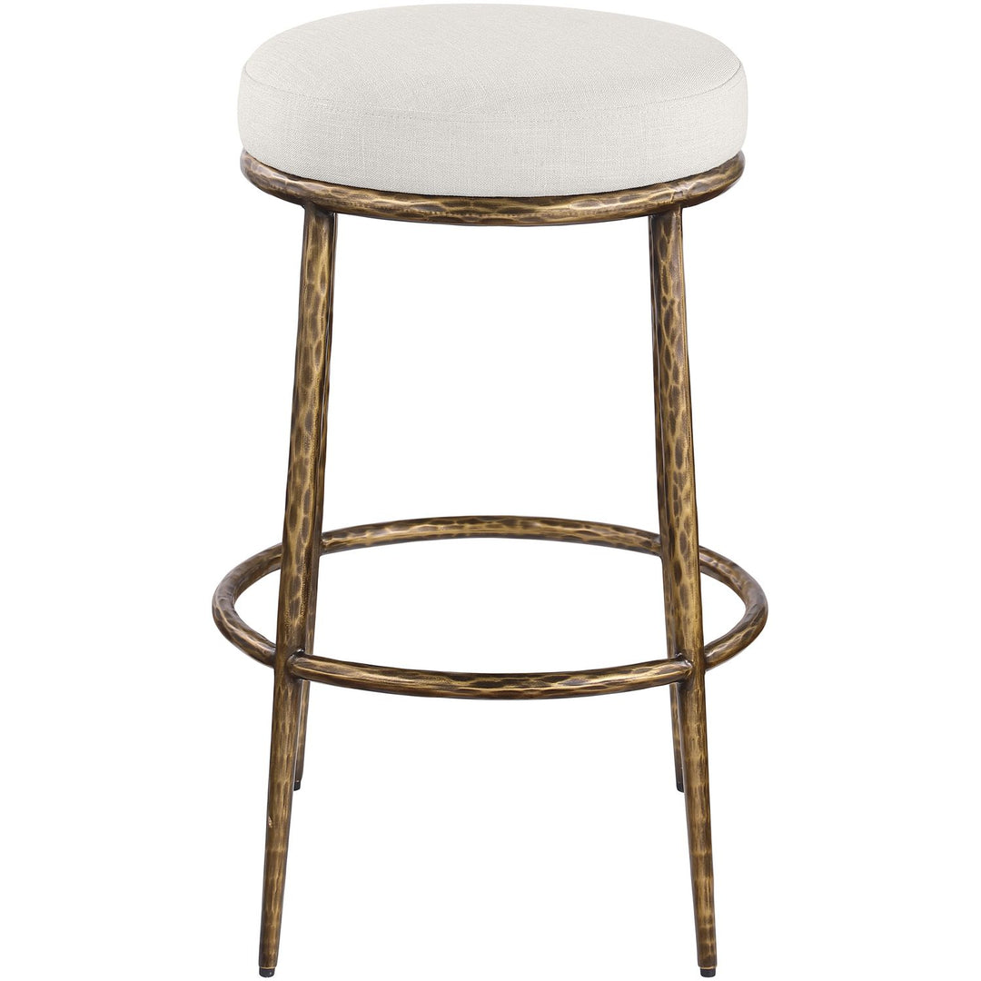 Ferro Performance Fabric Upholstered Bar Stool — Cream / Antique Brass
