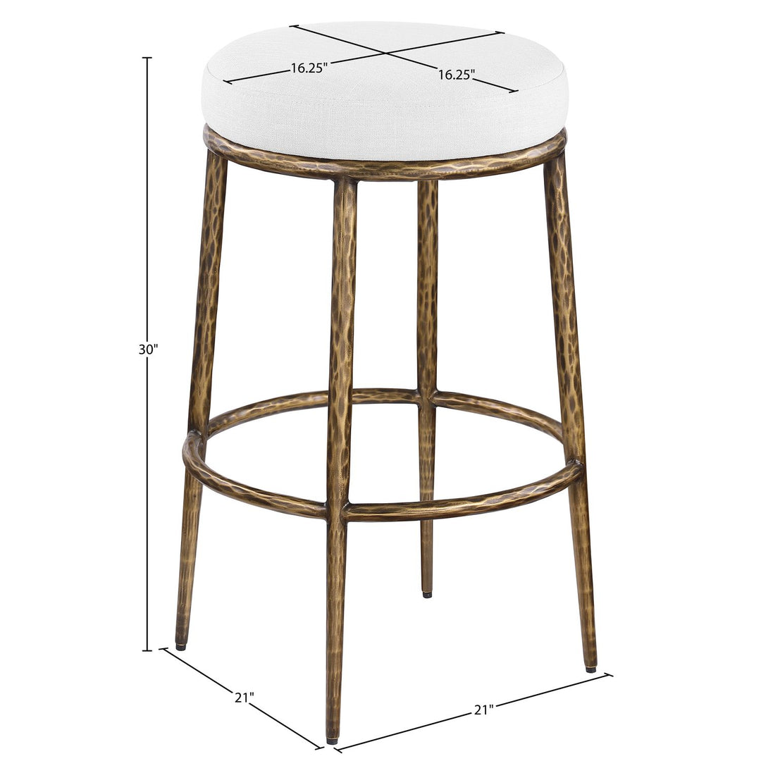Ferro Performance Fabric Upholstered Bar Stool — White / Antique Brass