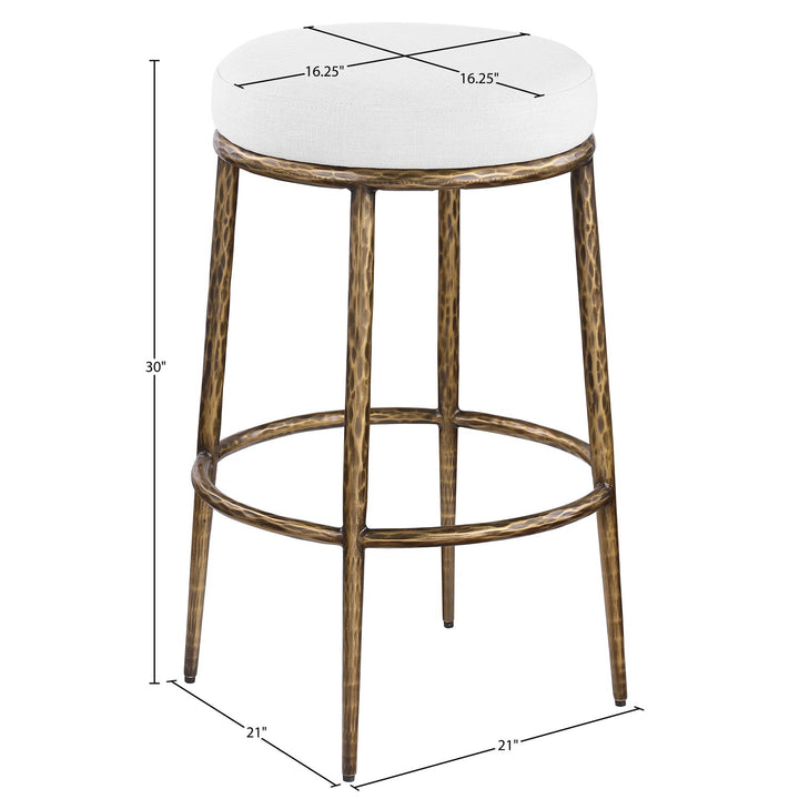 Ferro Performance Fabric Upholstered Bar Stool — White / Antique Brass