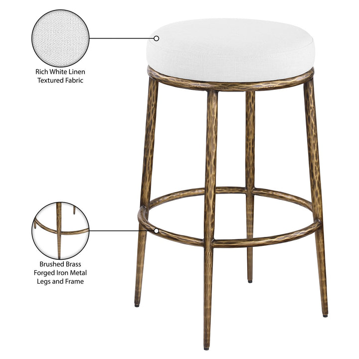 Ferro Performance Fabric Upholstered Bar Stool — White / Antique Brass