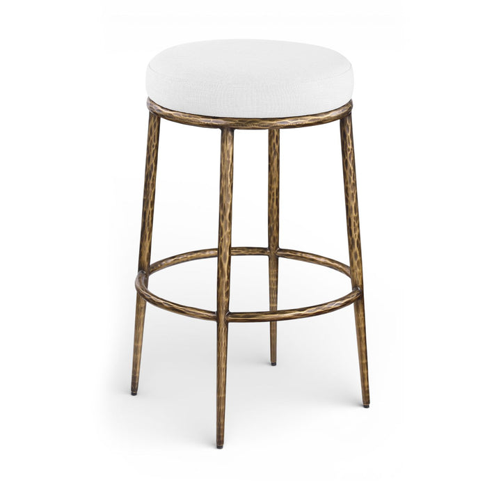 Ferro Performance Fabric Upholstered Bar Stool — White / Antique Brass