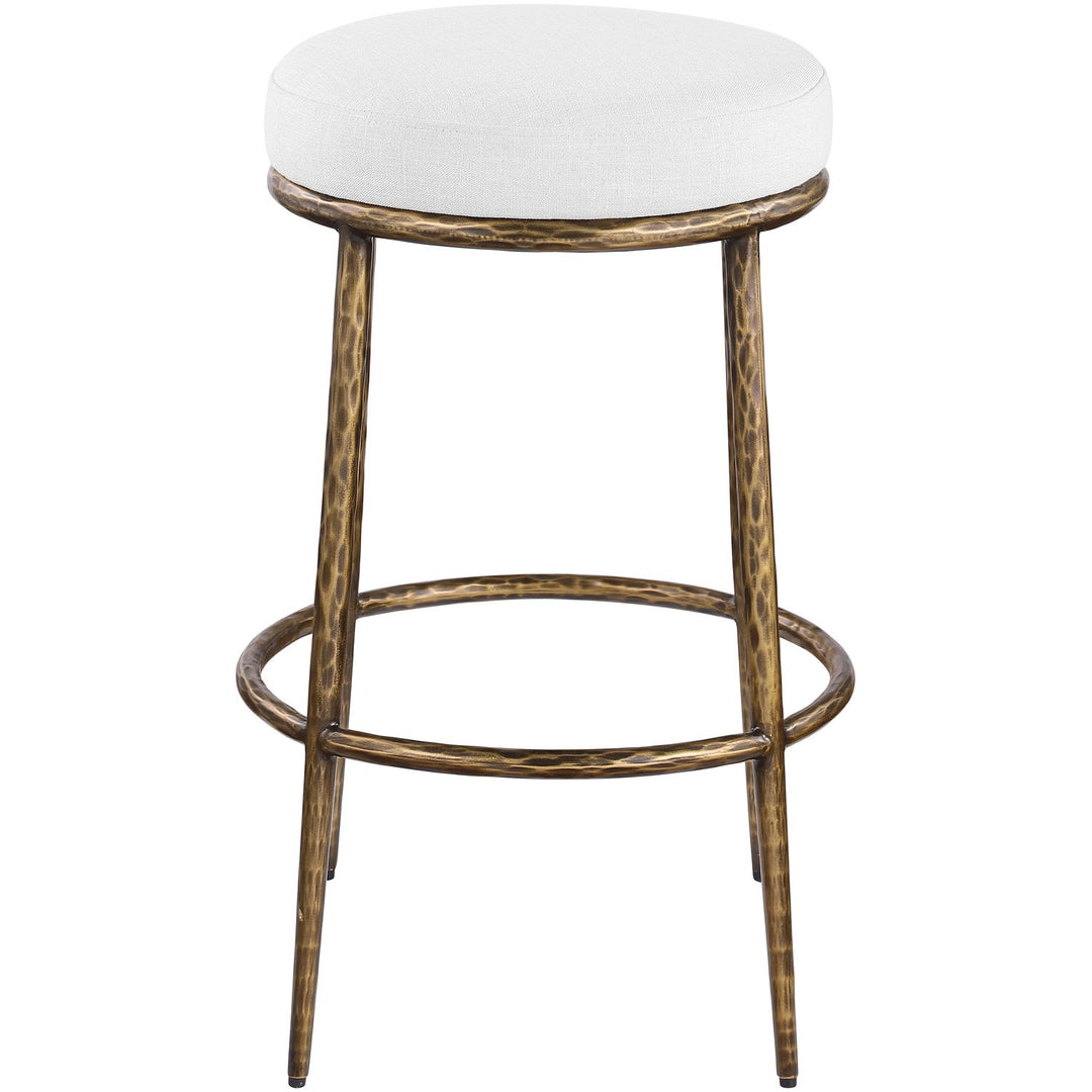 Ferro Performance Fabric Upholstered Bar Stool — White / Antique Brass