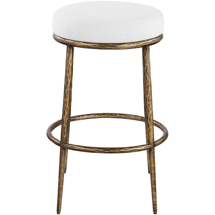 Ferro Performance Fabric Upholstered Bar Stool — White / Antique Brass