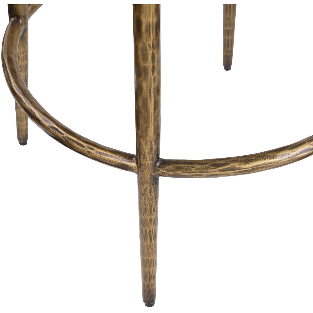 Ferro Performance Fabric Upholstered Bar Stool — White / Antique Brass