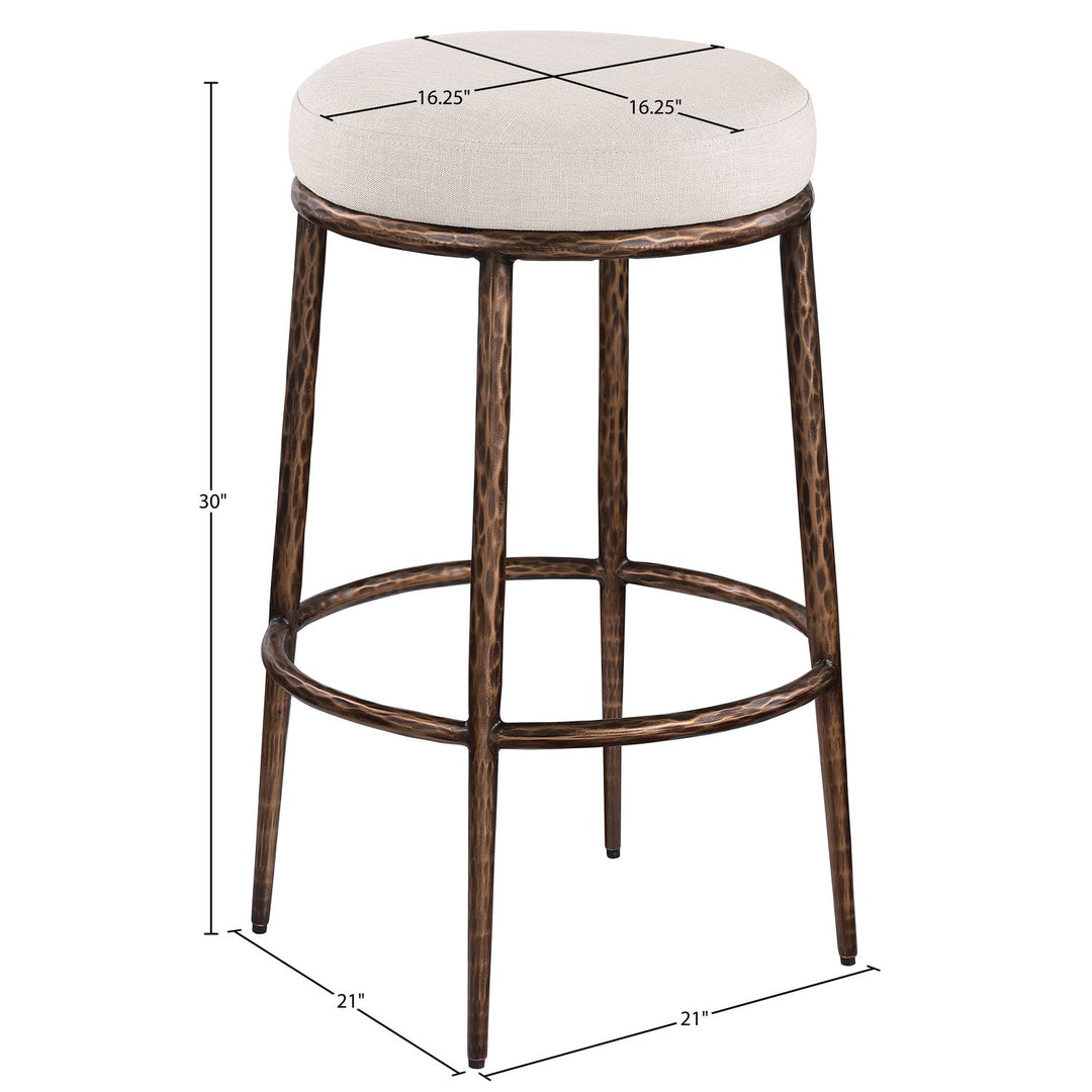 Ferro Performance Fabric Upholstered Bar Stool — Beige / Antique Bronze