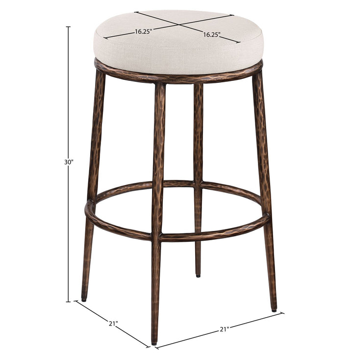 Ferro Performance Fabric Upholstered Bar Stool — Beige / Antique Bronze