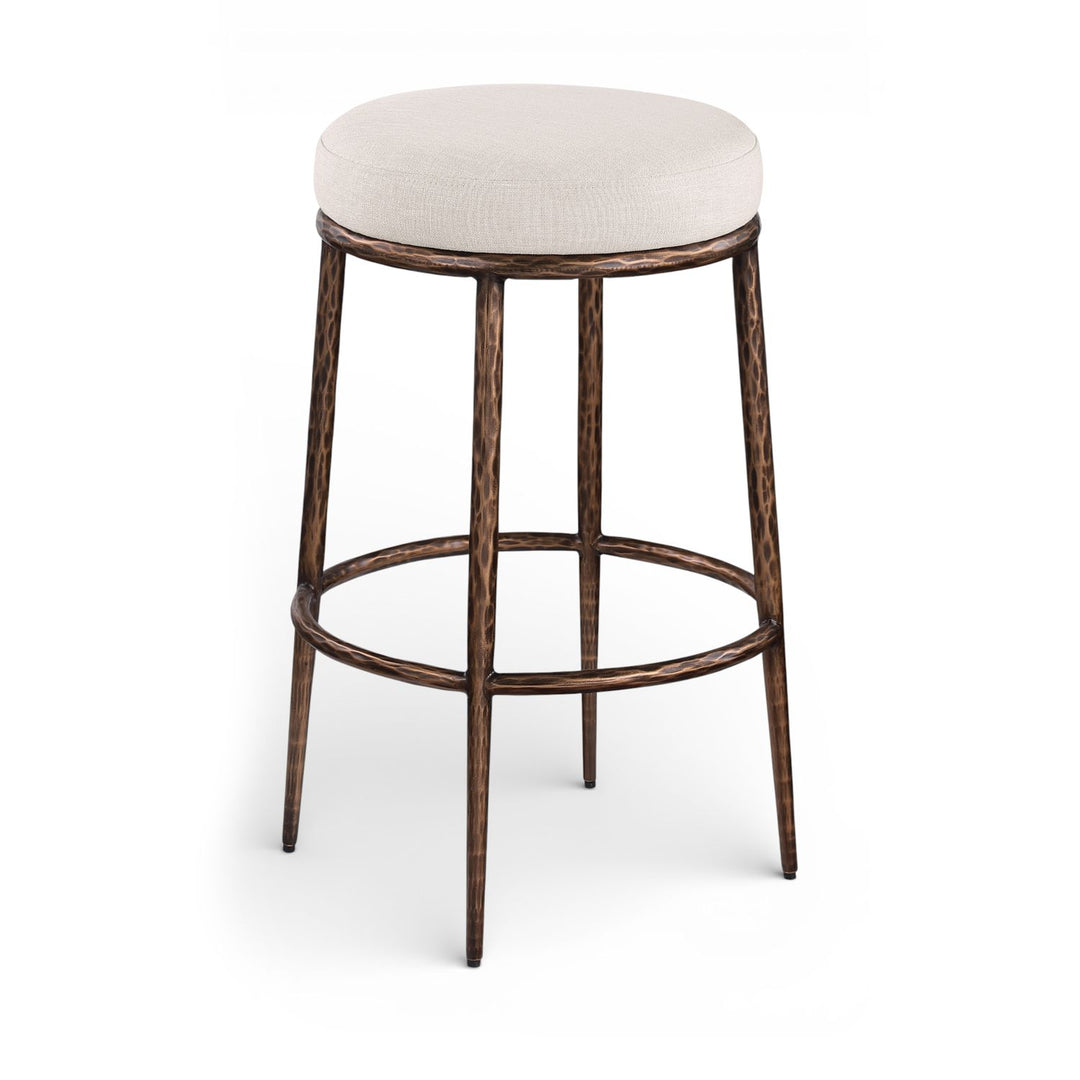 Ferro Performance Fabric Upholstered Bar Stool — Beige / Antique Bronze