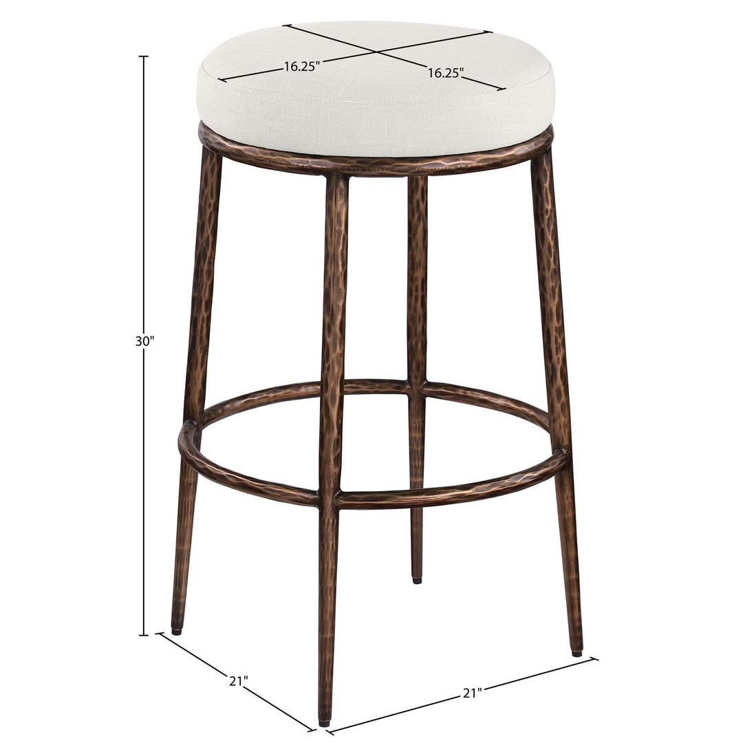 Ferro Performance Fabric Upholstered Bar Stool — Cream / Antique Bronze