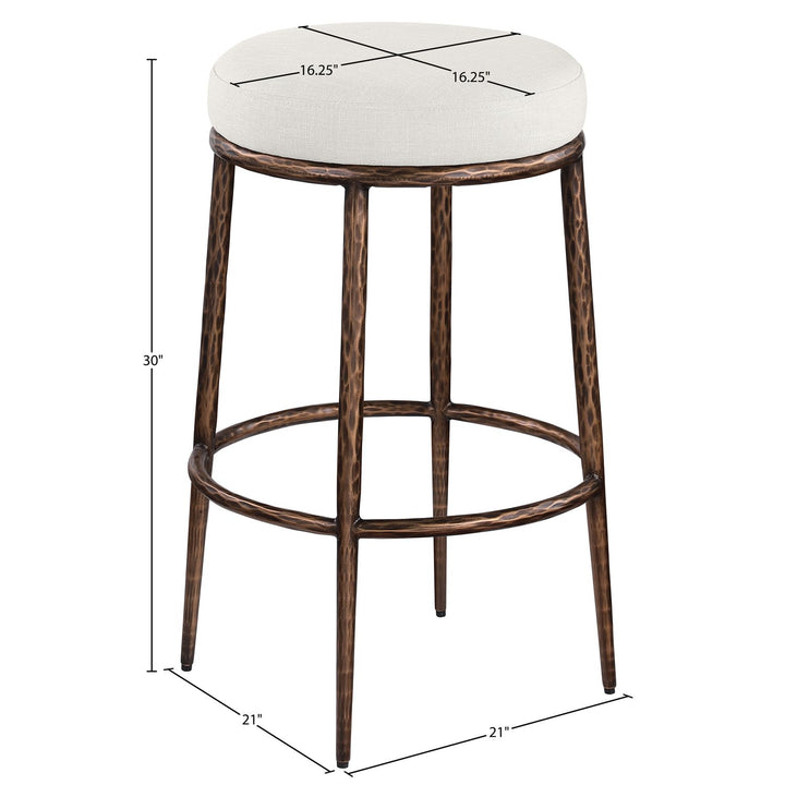 Ferro Performance Fabric Upholstered Bar Stool — Cream / Antique Bronze