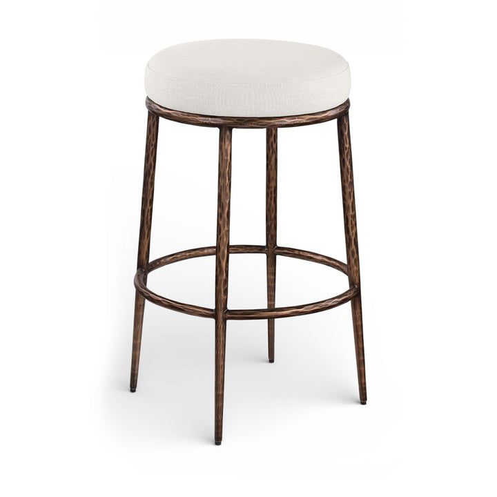 Ferro Performance Fabric Upholstered Bar Stool — Cream / Antique Bronze
