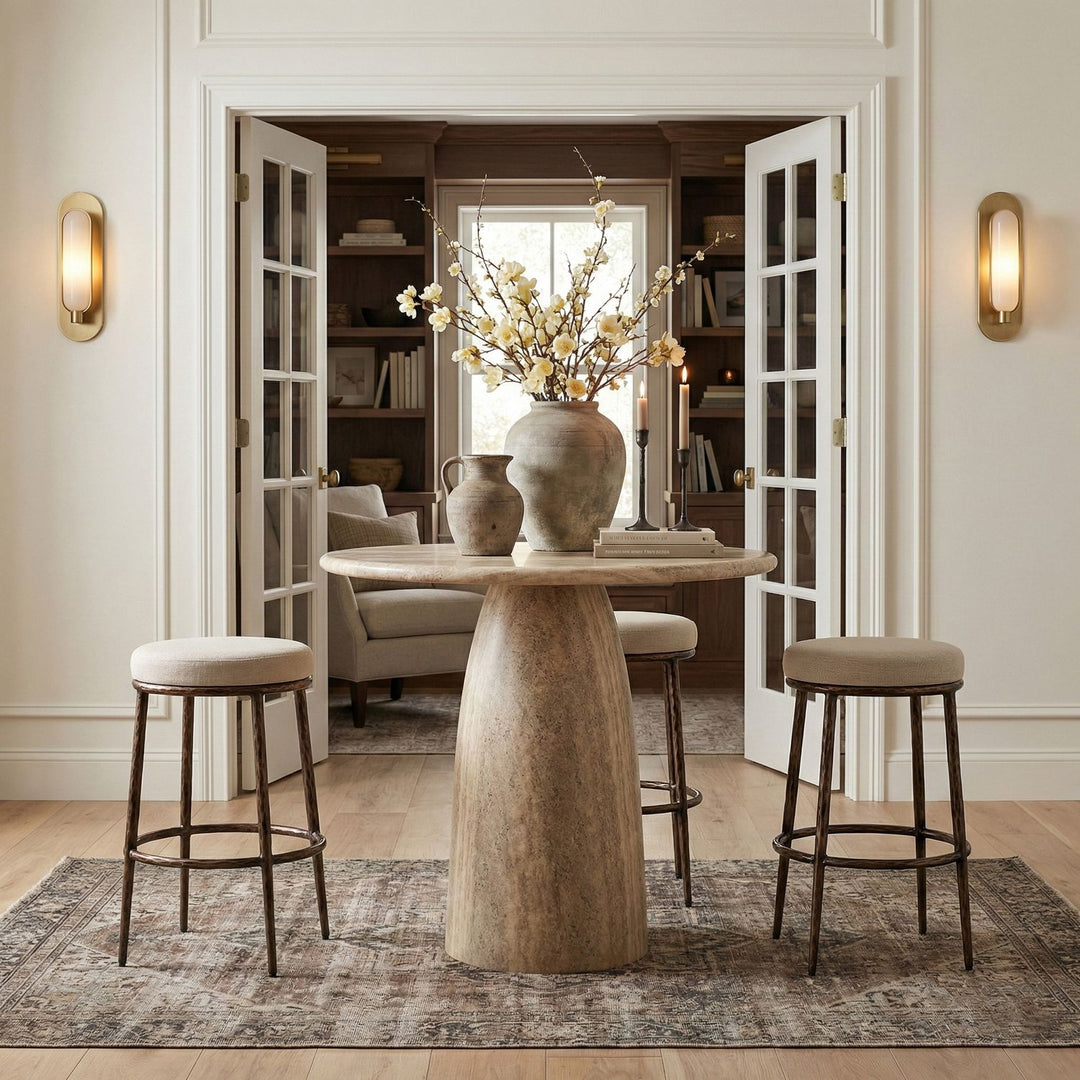 Ferro Performance Fabric Upholstered Bar Stool — Cream / Antique Bronze