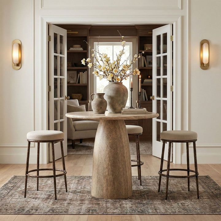 Ferro Performance Fabric Upholstered Bar Stool — Cream / Antique Bronze