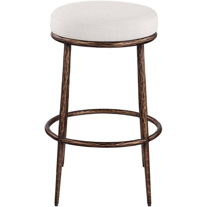 Ferro Performance Fabric Upholstered Bar Stool — Cream / Antique Bronze