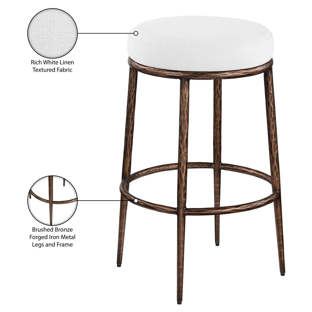 Ferro Performance Fabric Upholstered Bar Stool — White / Antique Bronze