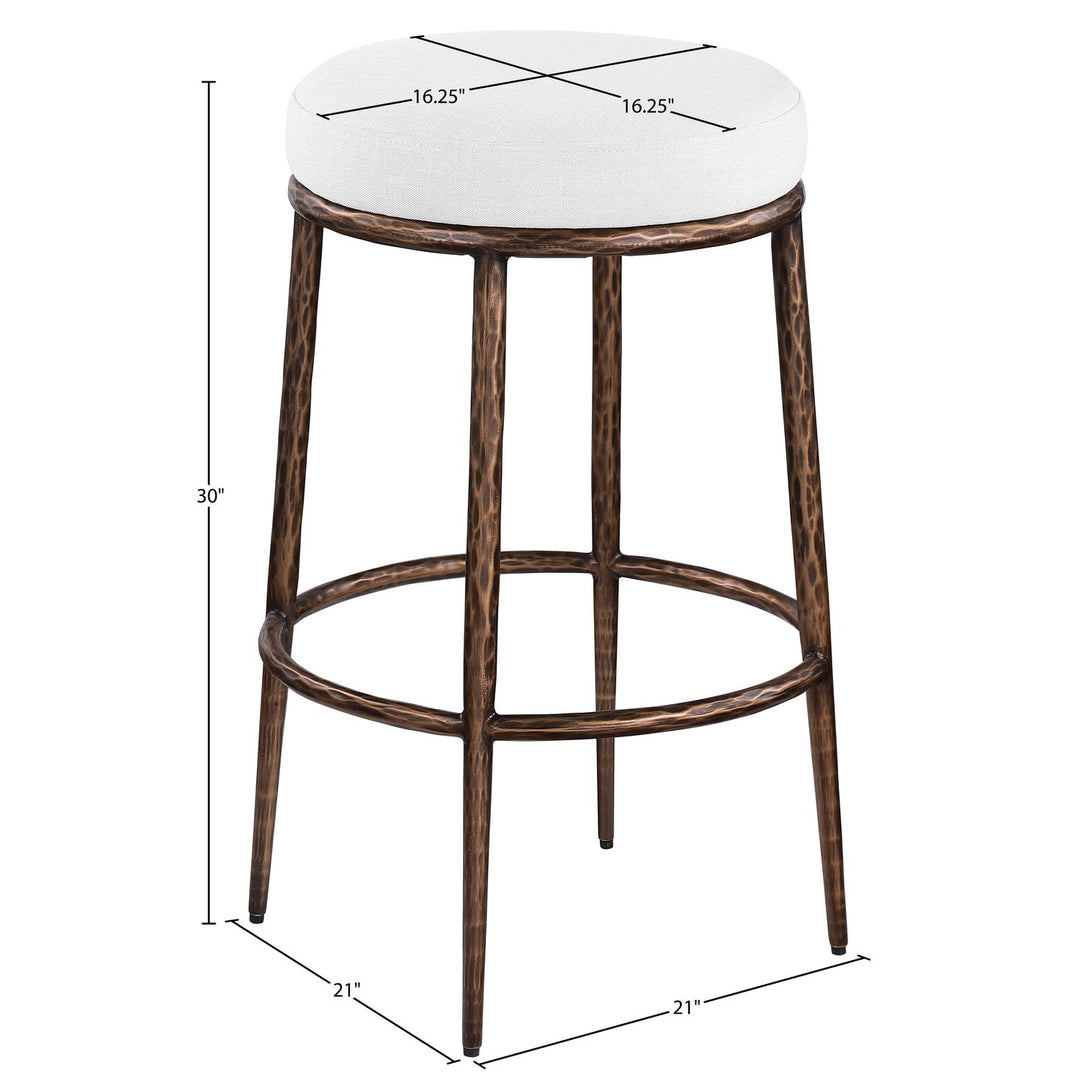 Ferro Performance Fabric Upholstered Bar Stool — White / Antique Bronze