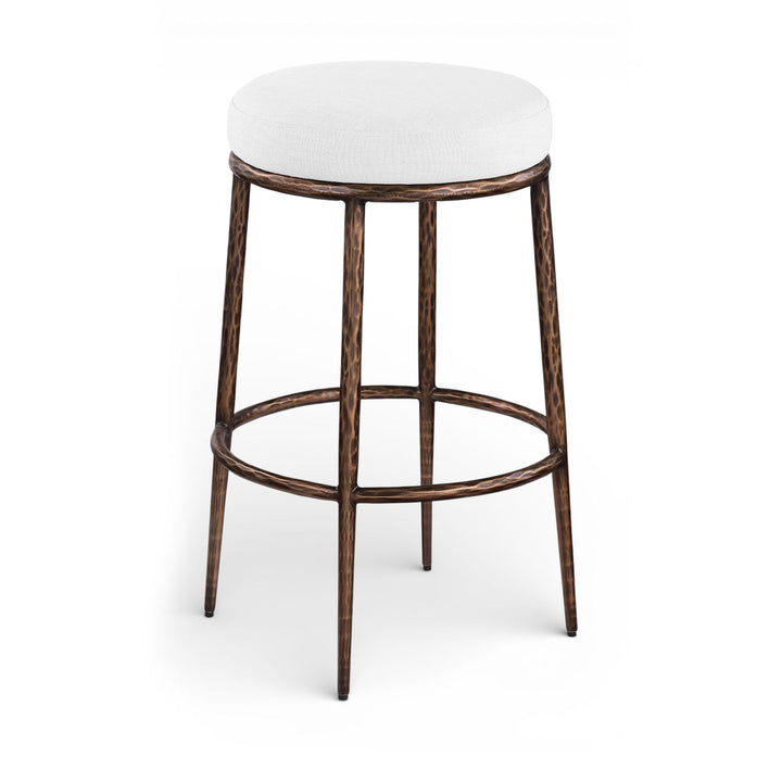 Ferro Performance Fabric Upholstered Bar Stool — White / Antique Bronze