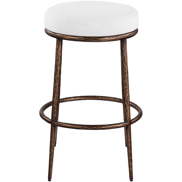 Ferro Performance Fabric Upholstered Bar Stool — White / Antique Bronze
