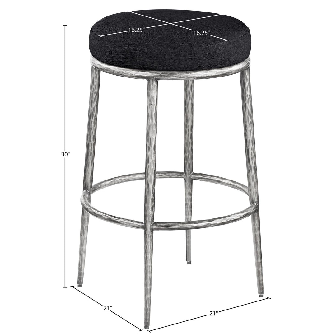Ferro Performance Fabric Upholstered Bar Stool — Black / Antique Silver
