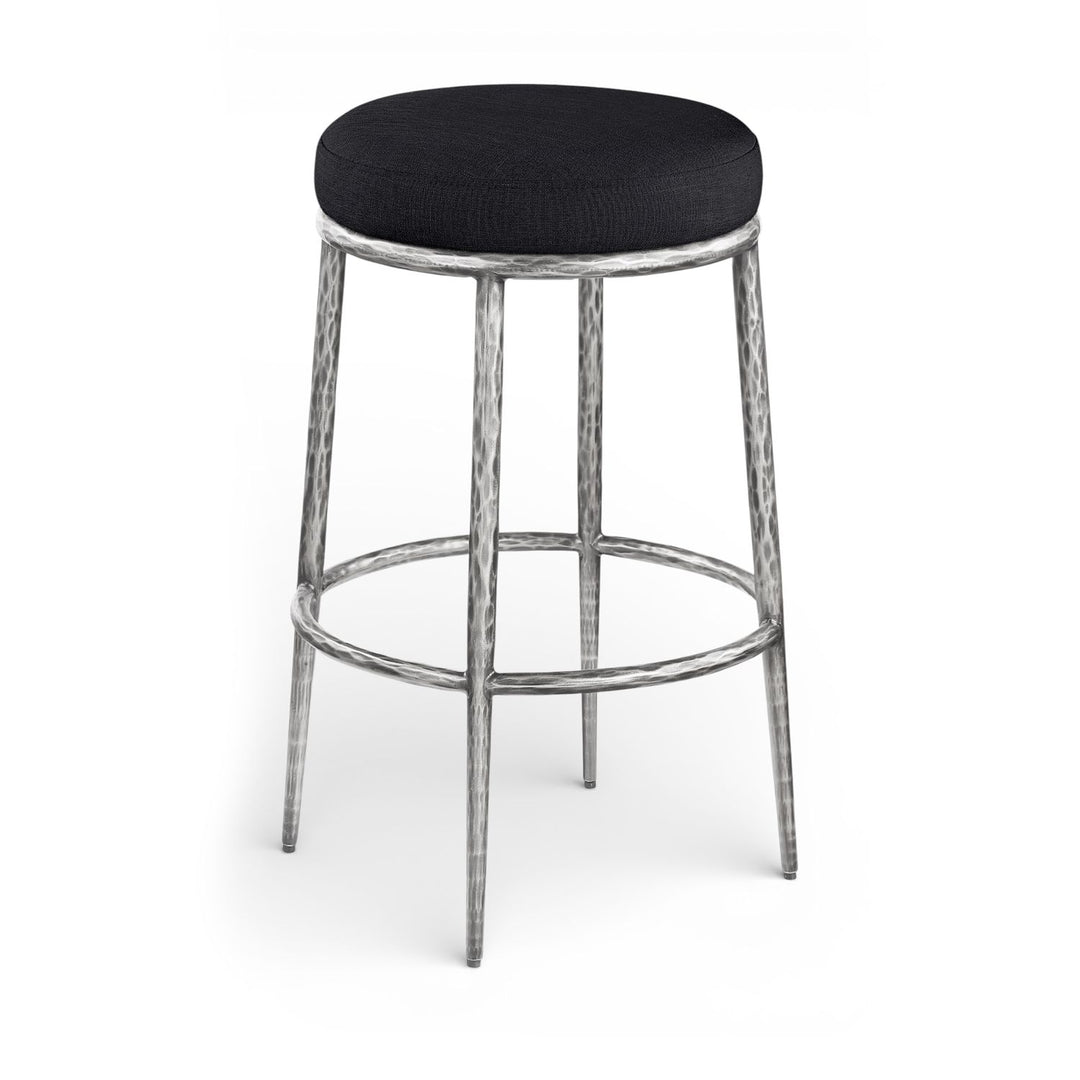 Ferro Performance Fabric Upholstered Bar Stool — Black / Antique Silver