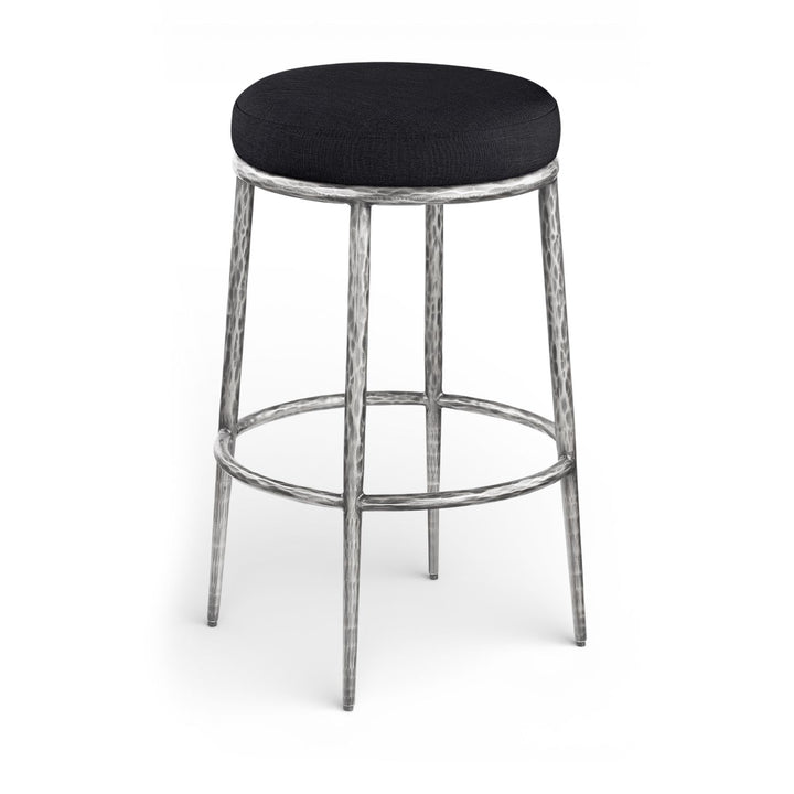 Ferro Performance Fabric Upholstered Bar Stool — Black / Antique Silver