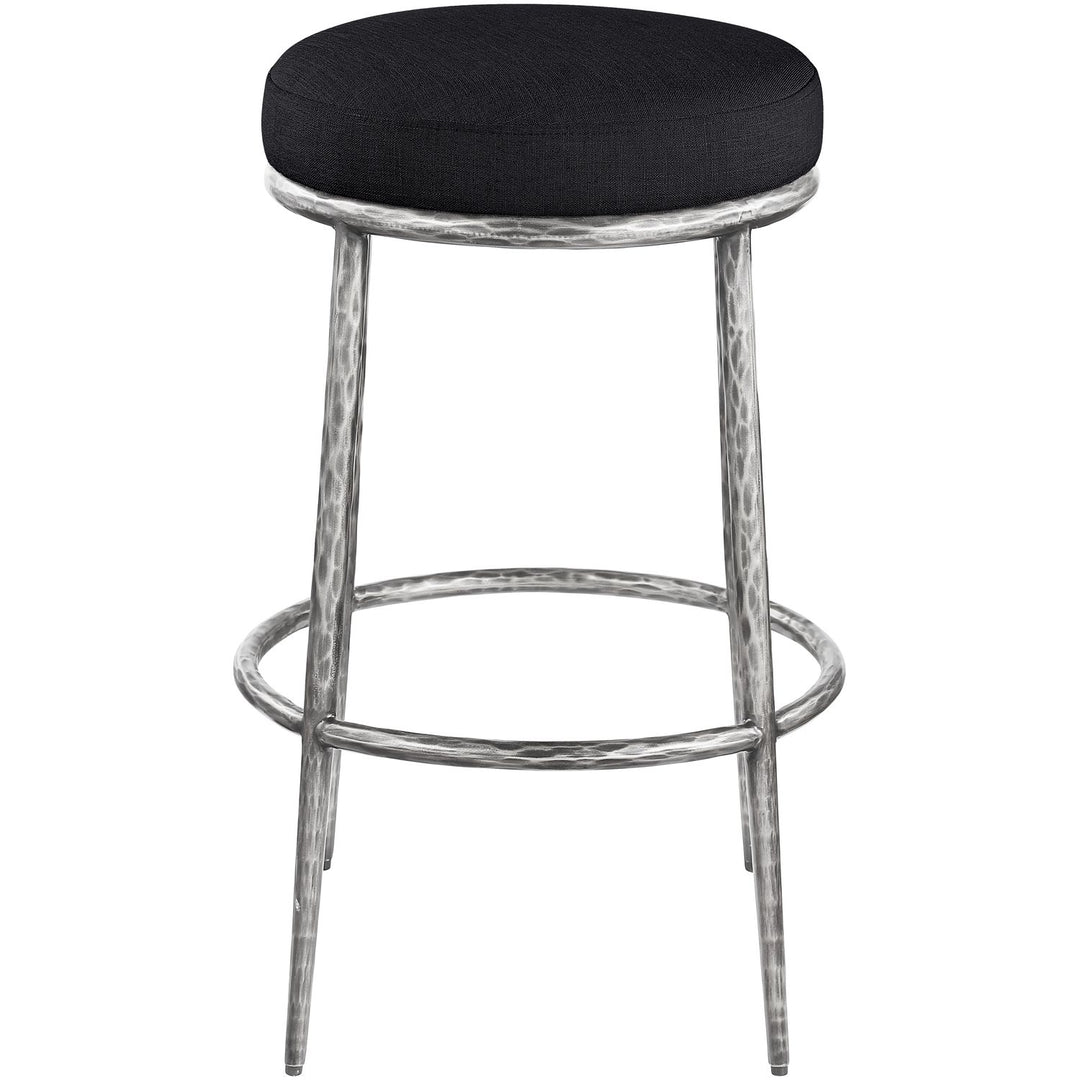 Ferro Performance Fabric Upholstered Bar Stool — Black / Antique Silver