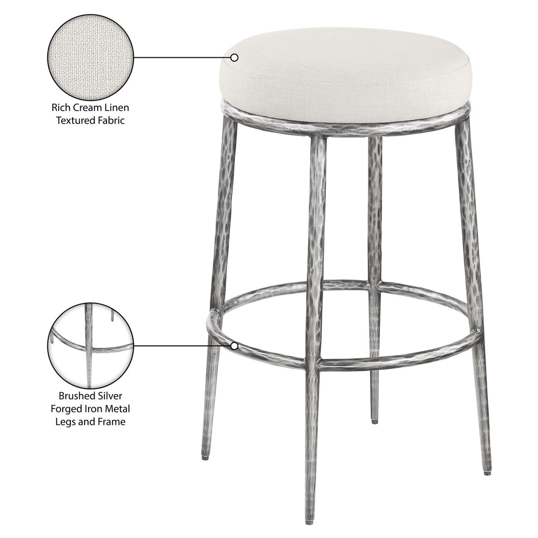 Ferro Performance Fabric Upholstered Bar Stool — Cream / Antique Silver