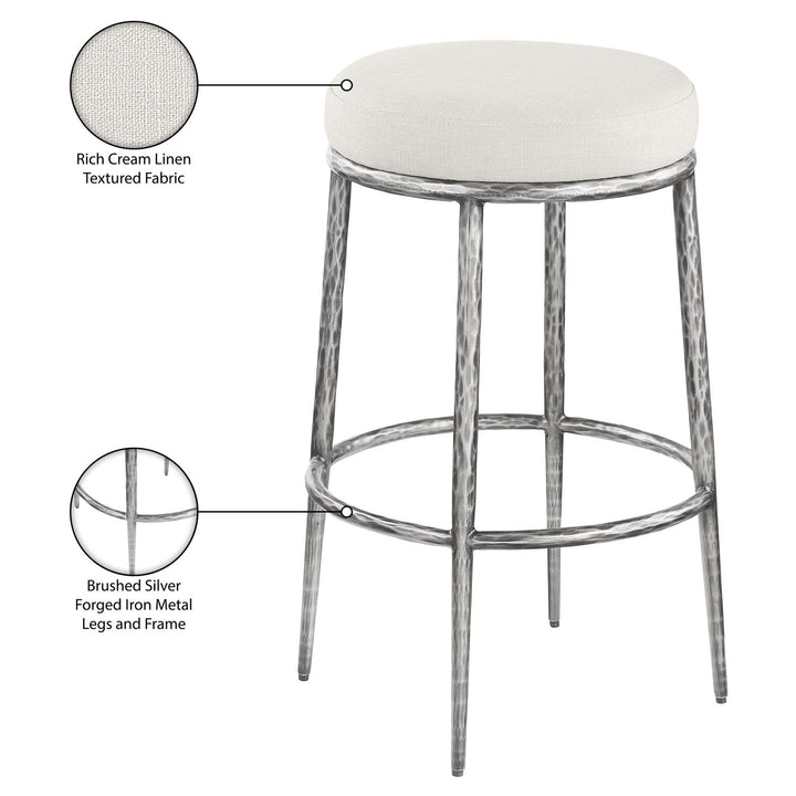 Ferro Performance Fabric Upholstered Bar Stool — Cream / Antique Silver
