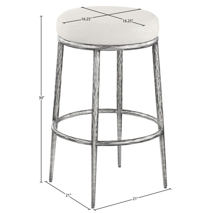Ferro Performance Fabric Upholstered Bar Stool — Cream / Antique Silver
