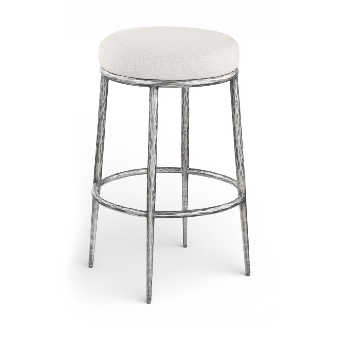 Ferro Performance Fabric Upholstered Bar Stool — Cream / Antique Silver