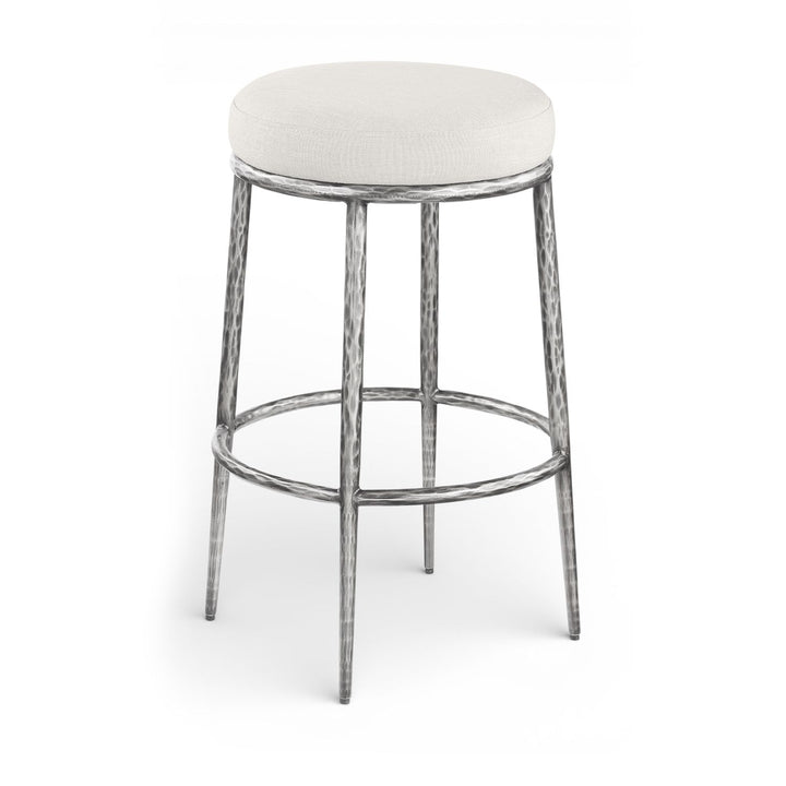 Ferro Performance Fabric Upholstered Bar Stool — Cream / Antique Silver