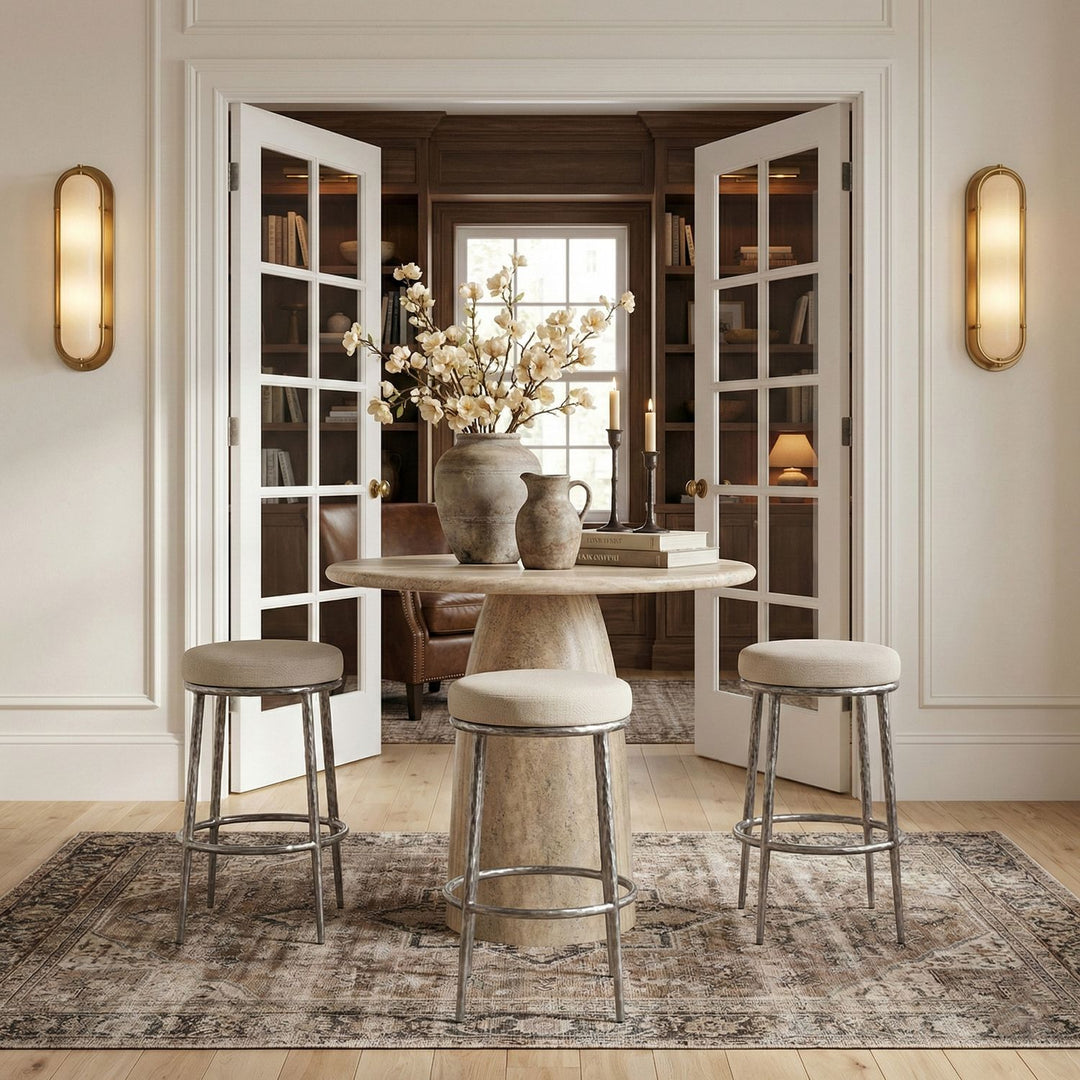 Ferro Performance Fabric Upholstered Bar Stool — Cream / Antique Silver