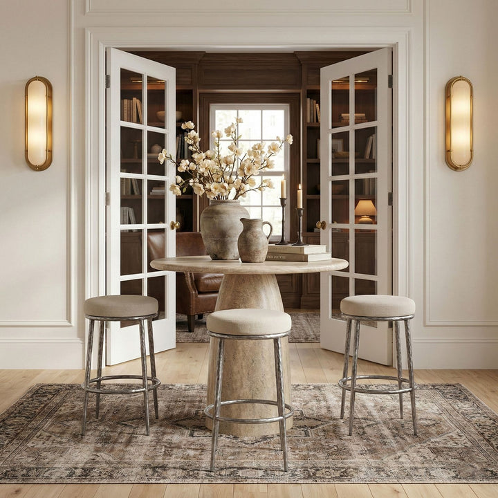 Ferro Performance Fabric Upholstered Bar Stool — Cream / Antique Silver