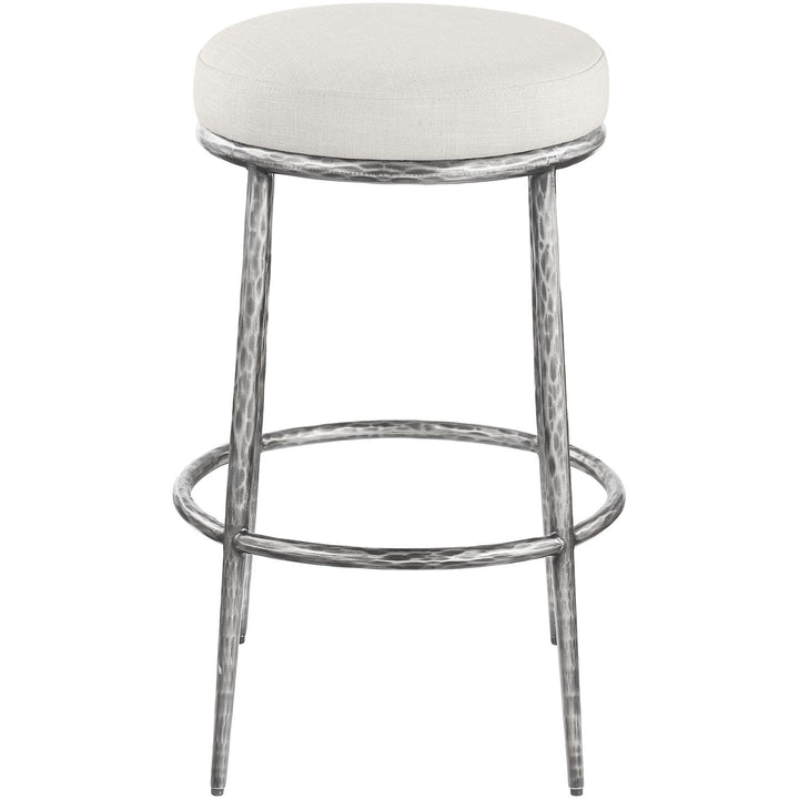 Ferro Performance Fabric Upholstered Bar Stool — Cream / Antique Silver