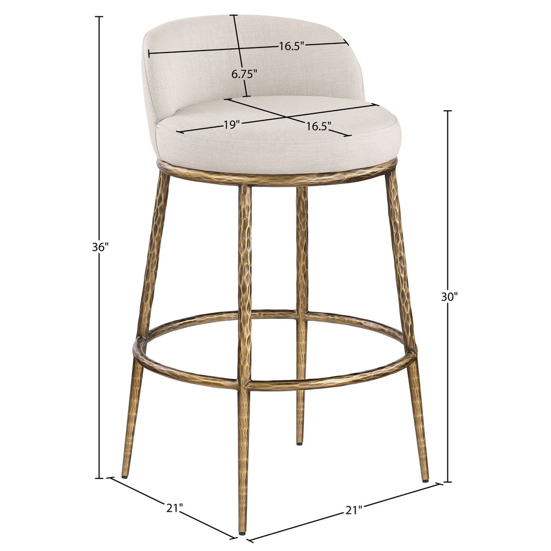 Ferro Performance Fabric Upholstered Bar Stool — Beige / Antique Brass
