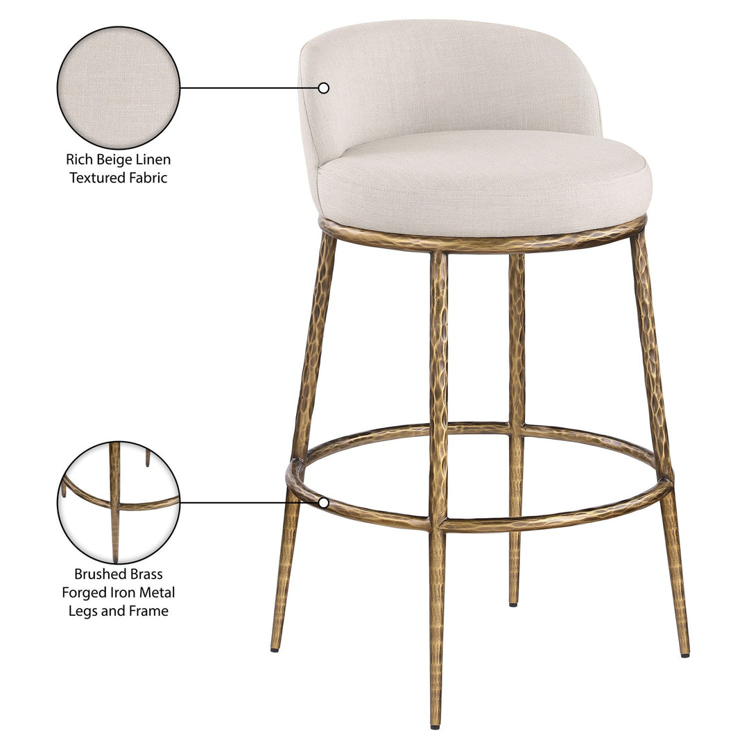 Ferro Performance Fabric Upholstered Bar Stool — Beige / Antique Brass