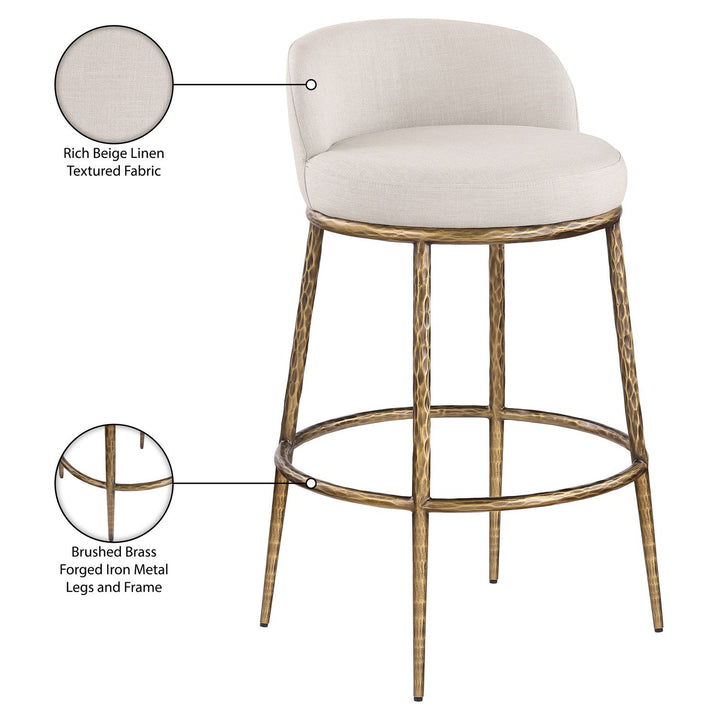 Ferro Performance Fabric Upholstered Bar Stool — Beige / Antique Brass