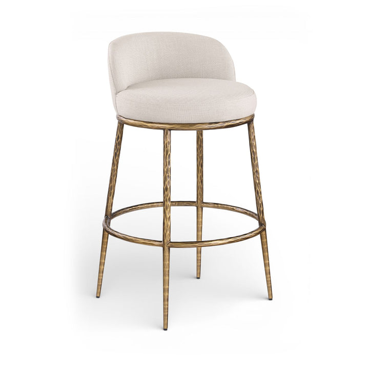 Ferro Performance Fabric Upholstered Bar Stool — Beige / Antique Brass